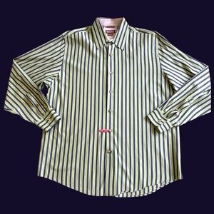 Vintage 90s Michael Kors green navy stripe dress shirt size large
